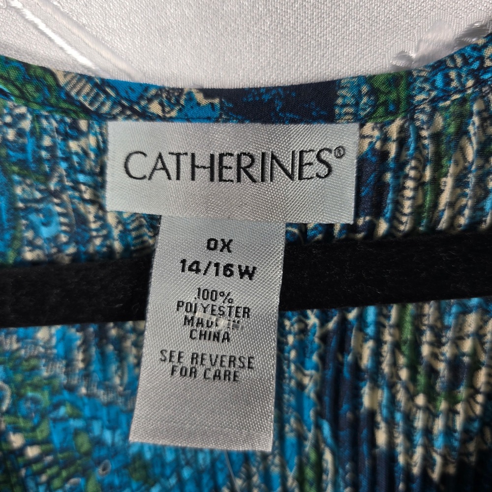 Catherines Womens 0X 14/16W Paisley Plisse Beaded V-Neck Bell Sleeve Tunic Top - Picture 4 of 11